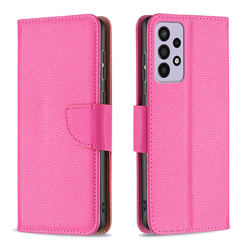 Leather Case Stands Flip Cover Holder B06F for Samsung Galaxy A73 5G Hot Pink