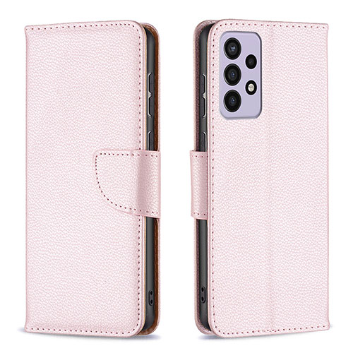 Leather Case Stands Flip Cover Holder B06F for Samsung Galaxy A73 5G Rose Gold