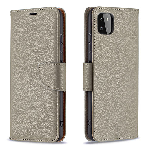 Leather Case Stands Flip Cover Holder B06F for Samsung Galaxy F42 5G Gray