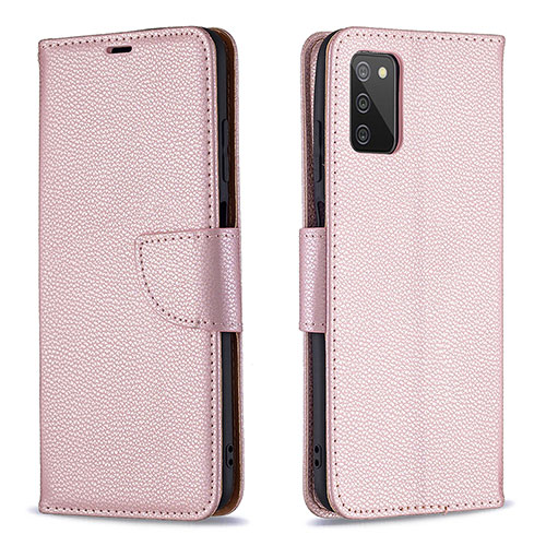 Leather Case Stands Flip Cover Holder B06F for Samsung Galaxy M02s Rose Gold