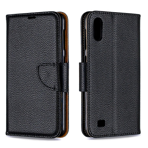 Leather Case Stands Flip Cover Holder B06F for Samsung Galaxy M10 Black