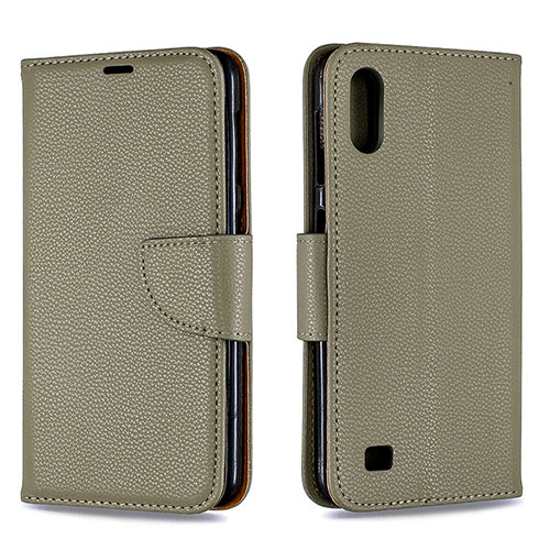 Leather Case Stands Flip Cover Holder B06F for Samsung Galaxy M10 Gray