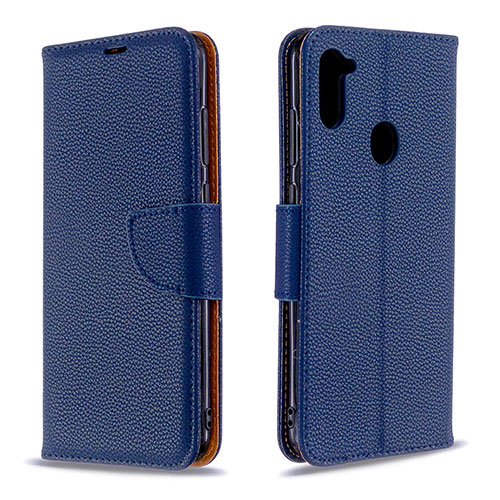 Leather Case Stands Flip Cover Holder B06F for Samsung Galaxy M11 Blue