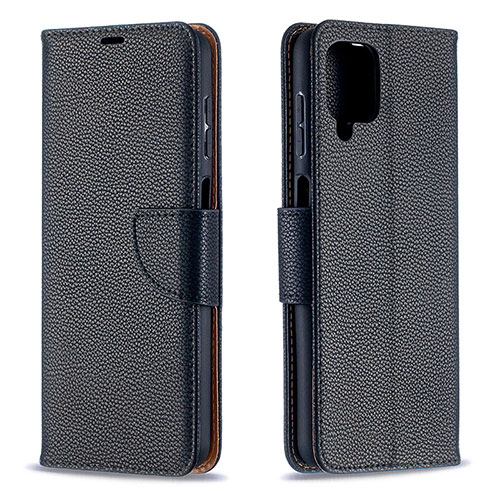 Leather Case Stands Flip Cover Holder B06F for Samsung Galaxy M12 Black