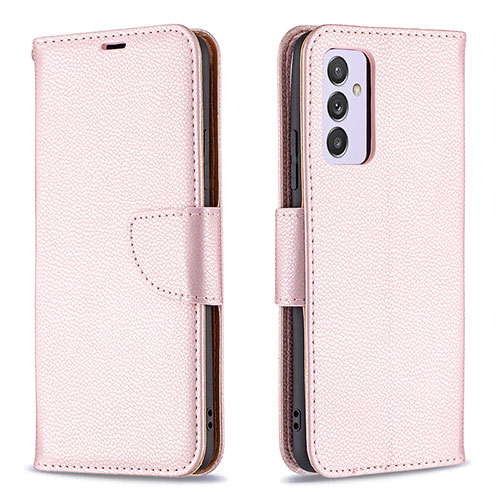 Leather Case Stands Flip Cover Holder B06F for Samsung Galaxy M14 5G Rose Gold