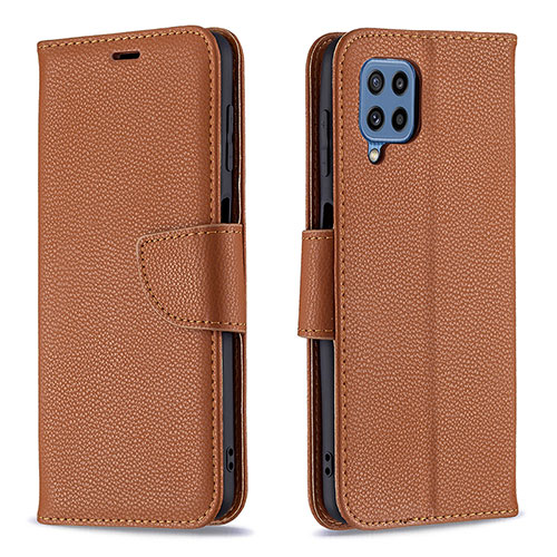 Leather Case Stands Flip Cover Holder B06F for Samsung Galaxy M32 4G Brown