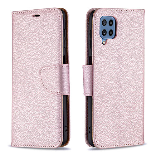 Leather Case Stands Flip Cover Holder B06F for Samsung Galaxy M32 4G Rose Gold