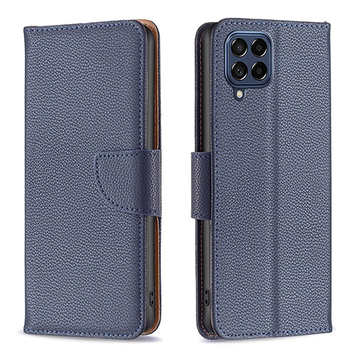 Leather Case Stands Flip Cover Holder B06F for Samsung Galaxy M53 5G Blue