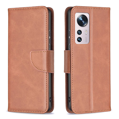 Leather Case Stands Flip Cover Holder B06F for Xiaomi Mi 12 Pro 5G Brown