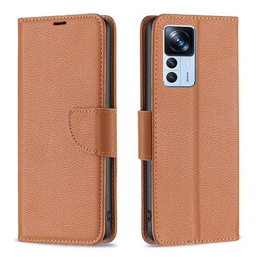 Leather Case Stands Flip Cover Holder B06F for Xiaomi Mi 12T 5G Brown