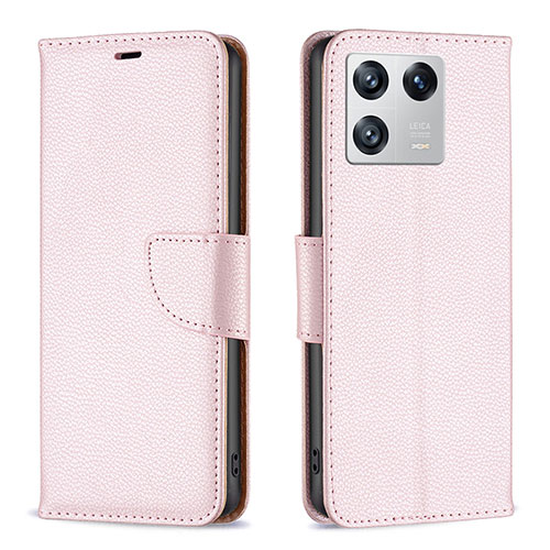 Leather Case Stands Flip Cover Holder B06F for Xiaomi Mi 13 5G Rose Gold