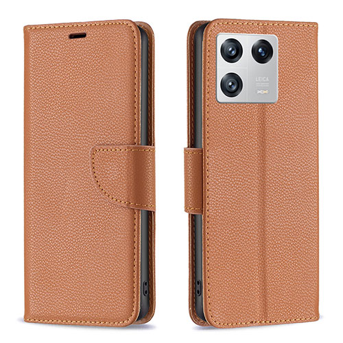 Leather Case Stands Flip Cover Holder B06F for Xiaomi Mi 13 Pro 5G Brown