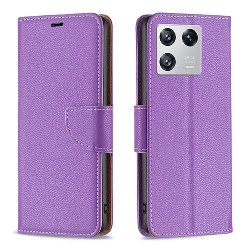 Leather Case Stands Flip Cover Holder B06F for Xiaomi Mi 13 Pro 5G Purple