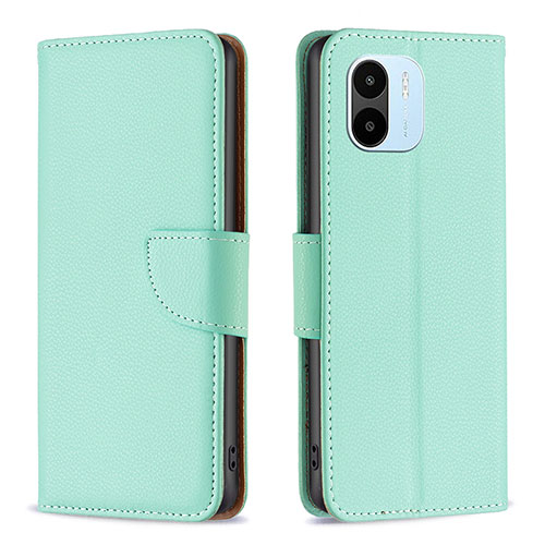 Leather Case Stands Flip Cover Holder B06F for Xiaomi Poco C50 Green