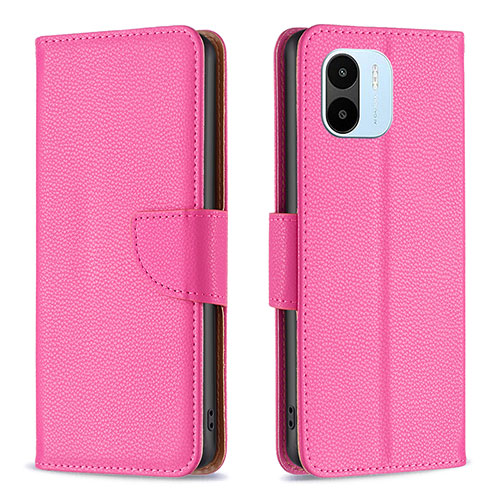 Leather Case Stands Flip Cover Holder B06F for Xiaomi Poco C51 Hot Pink