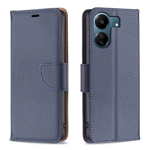 Leather Case Stands Flip Cover Holder B06F for Xiaomi Poco C65 Blue