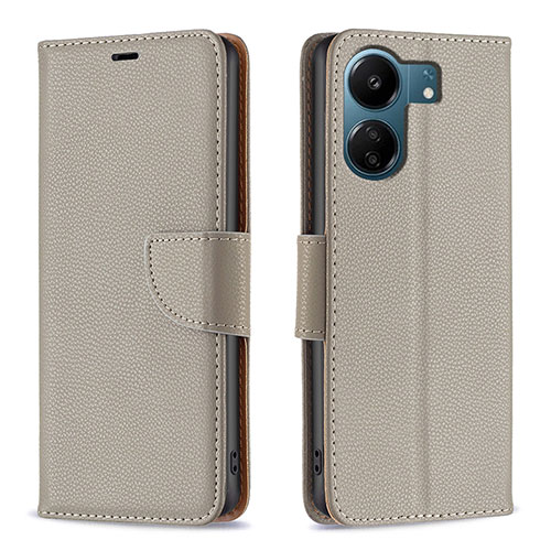 Leather Case Stands Flip Cover Holder B06F for Xiaomi Poco C65 Gray