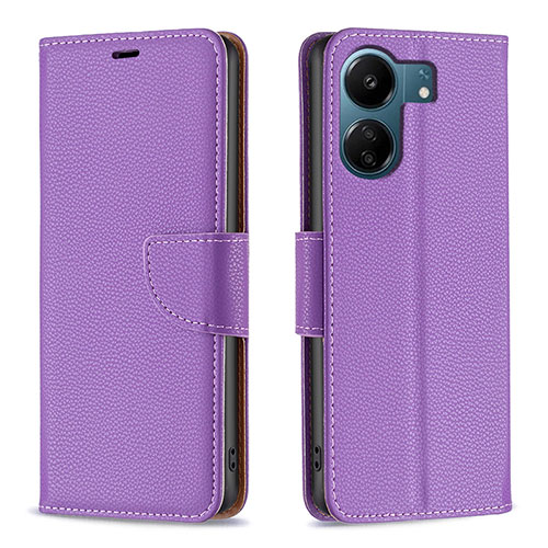 Leather Case Stands Flip Cover Holder B06F for Xiaomi Poco C65 Purple