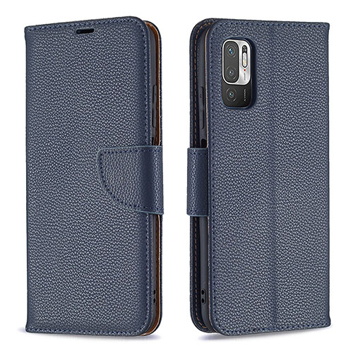 Leather Case Stands Flip Cover Holder B06F for Xiaomi POCO M3 Pro 5G Blue