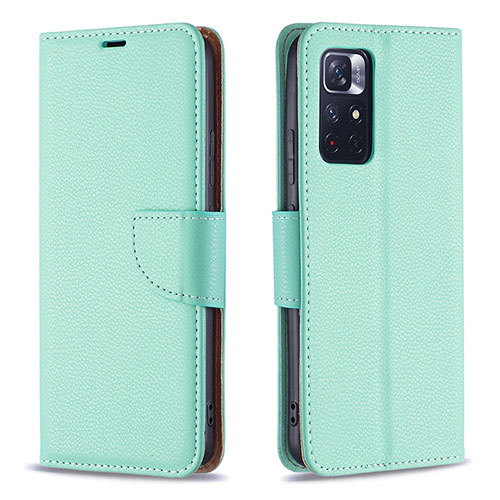 Leather Case Stands Flip Cover Holder B06F for Xiaomi Poco M4 Pro 5G Green