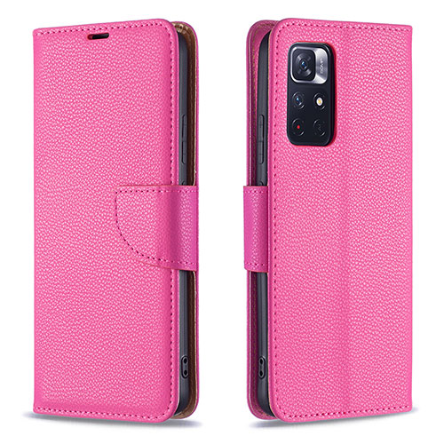 Leather Case Stands Flip Cover Holder B06F for Xiaomi Poco M4 Pro 5G Hot Pink