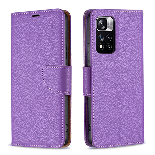 Leather Case Stands Flip Cover Holder B06F for Xiaomi Poco X4 NFC Purple