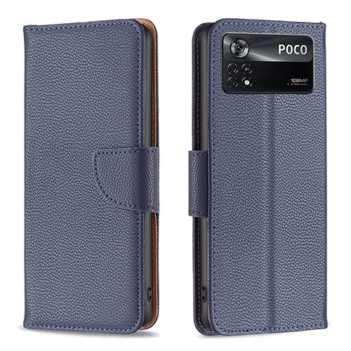 Leather Case Stands Flip Cover Holder B06F for Xiaomi Poco X4 Pro 5G Blue
