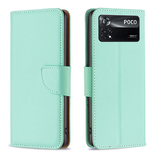 Leather Case Stands Flip Cover Holder B06F for Xiaomi Poco X4 Pro 5G Green