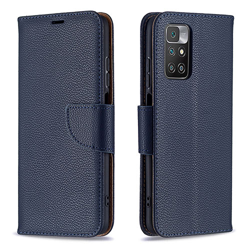 Leather Case Stands Flip Cover Holder B06F for Xiaomi Redmi 10 (2022) Blue