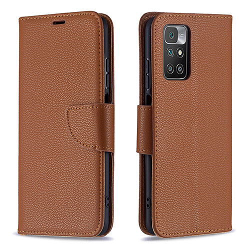 Leather Case Stands Flip Cover Holder B06F for Xiaomi Redmi 10 (2022) Brown