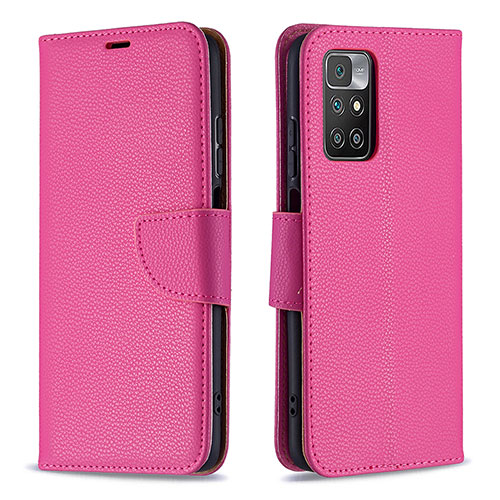 Leather Case Stands Flip Cover Holder B06F for Xiaomi Redmi 10 (2022) Hot Pink