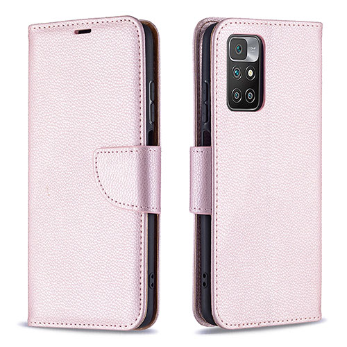 Leather Case Stands Flip Cover Holder B06F for Xiaomi Redmi 10 (2022) Rose Gold