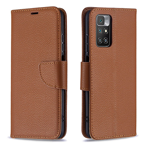 Leather Case Stands Flip Cover Holder B06F for Xiaomi Redmi 10 4G Brown