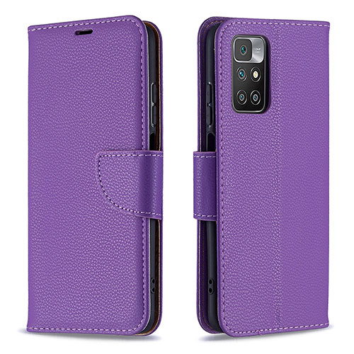 Leather Case Stands Flip Cover Holder B06F for Xiaomi Redmi 10 4G Purple