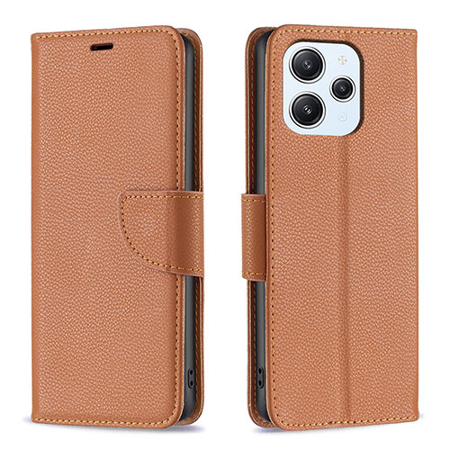 Leather Case Stands Flip Cover Holder B06F for Xiaomi Redmi 12 4G Brown