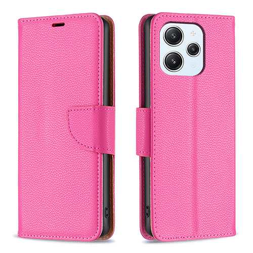 Leather Case Stands Flip Cover Holder B06F for Xiaomi Redmi 12 4G Hot Pink