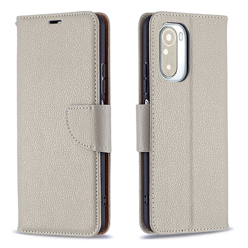 Leather Case Stands Flip Cover Holder B06F for Xiaomi Redmi K40 5G Gray