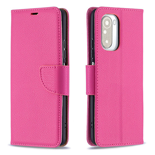 Leather Case Stands Flip Cover Holder B06F for Xiaomi Redmi K40 Pro 5G Hot Pink