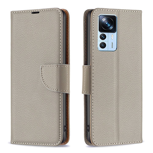 Leather Case Stands Flip Cover Holder B06F for Xiaomi Redmi K50 Ultra 5G Gray