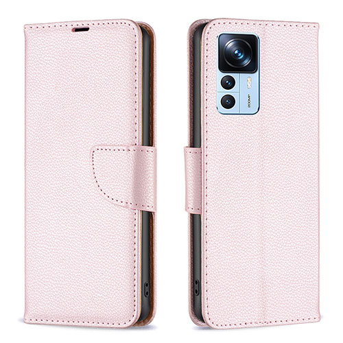 Leather Case Stands Flip Cover Holder B06F for Xiaomi Redmi K50 Ultra 5G Rose Gold