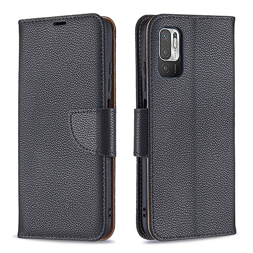 Leather Case Stands Flip Cover Holder B06F for Xiaomi Redmi Note 10 5G Black