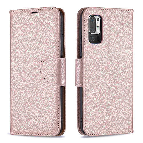 Leather Case Stands Flip Cover Holder B06F for Xiaomi Redmi Note 10 5G Rose Gold