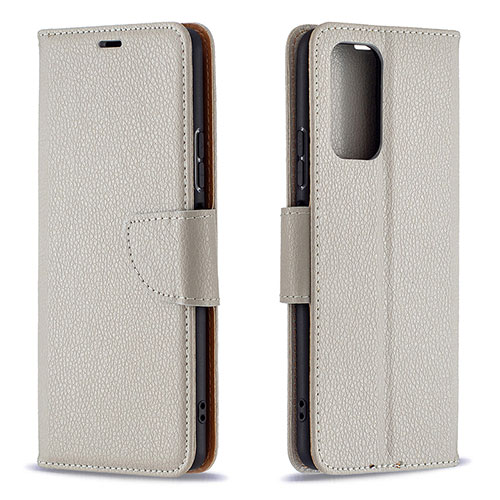 Leather Case Stands Flip Cover Holder B06F for Xiaomi Redmi Note 10 Pro 4G Gray