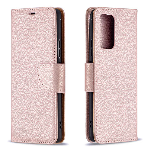 Leather Case Stands Flip Cover Holder B06F for Xiaomi Redmi Note 10 Pro 4G Rose Gold