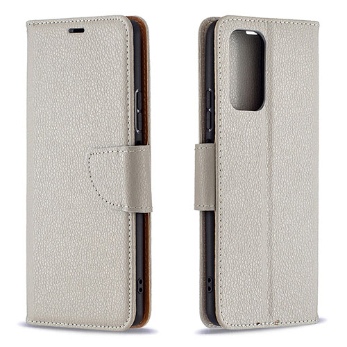 Leather Case Stands Flip Cover Holder B06F for Xiaomi Redmi Note 10 Pro Max Gray