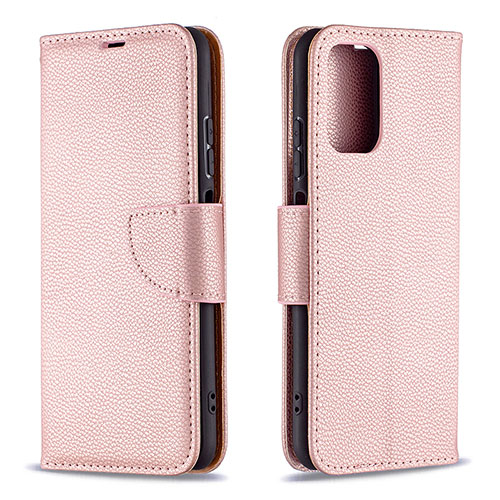 Leather Case Stands Flip Cover Holder B06F for Xiaomi Redmi Note 10S 4G Rose Gold