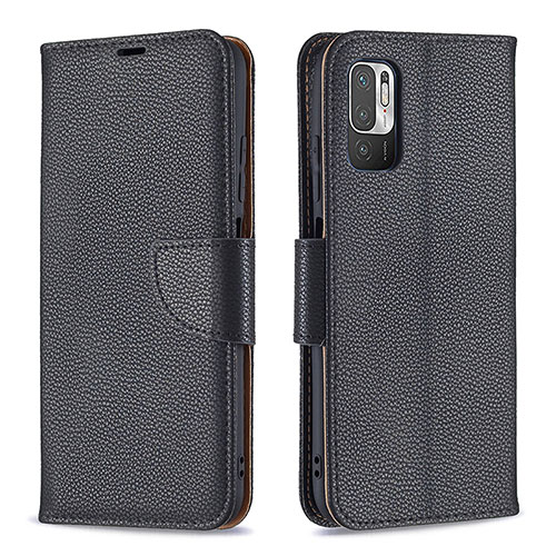 Leather Case Stands Flip Cover Holder B06F for Xiaomi Redmi Note 10T 5G Black