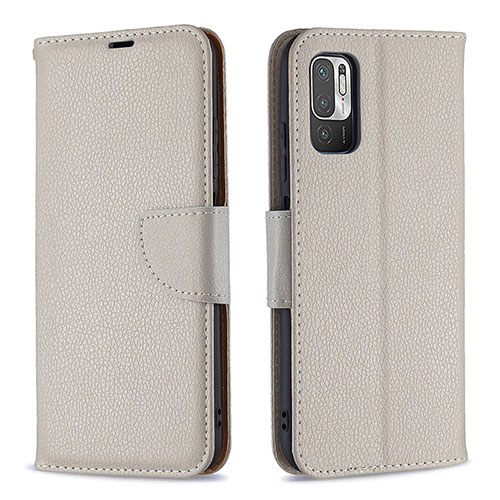 Leather Case Stands Flip Cover Holder B06F for Xiaomi Redmi Note 10T 5G Gray