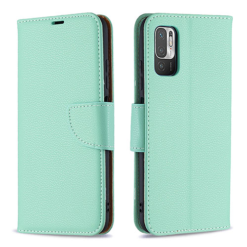 Leather Case Stands Flip Cover Holder B06F for Xiaomi Redmi Note 10T 5G Green