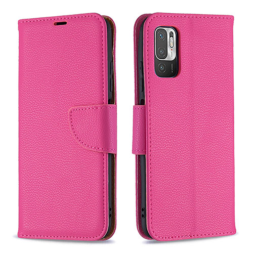 Leather Case Stands Flip Cover Holder B06F for Xiaomi Redmi Note 10T 5G Hot Pink